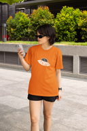 Being Alienated Half Sleeve Orange Round Neck T-Shirt for Women by Hello Swanky