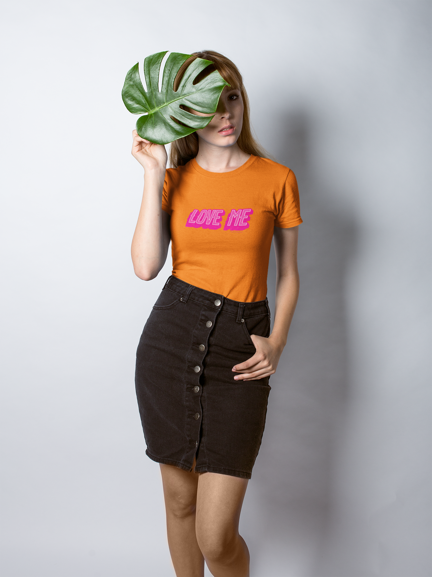 Love me half sleeve orange round neck t-shirt for women by hello swanky - s