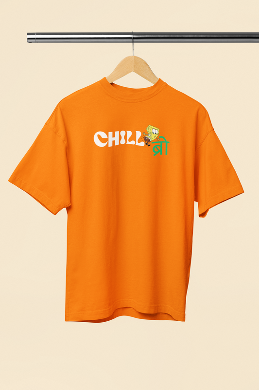 Chill Bro Graphic Orange Oversized Unisex T-Shirt Desi Graphic