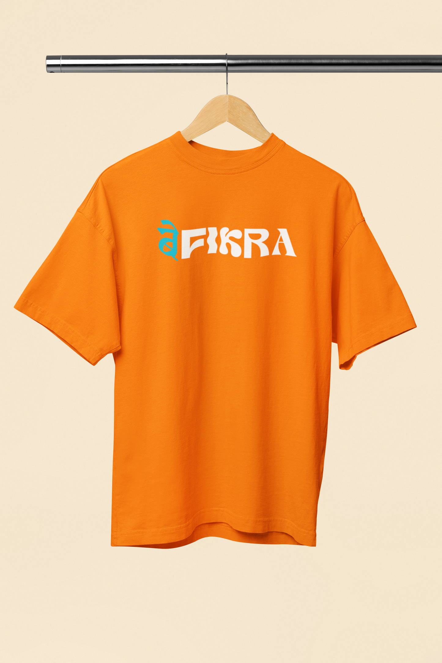 Befikra Orange Oversized Unisex T-Shirt Cool Desi Graphic Tee