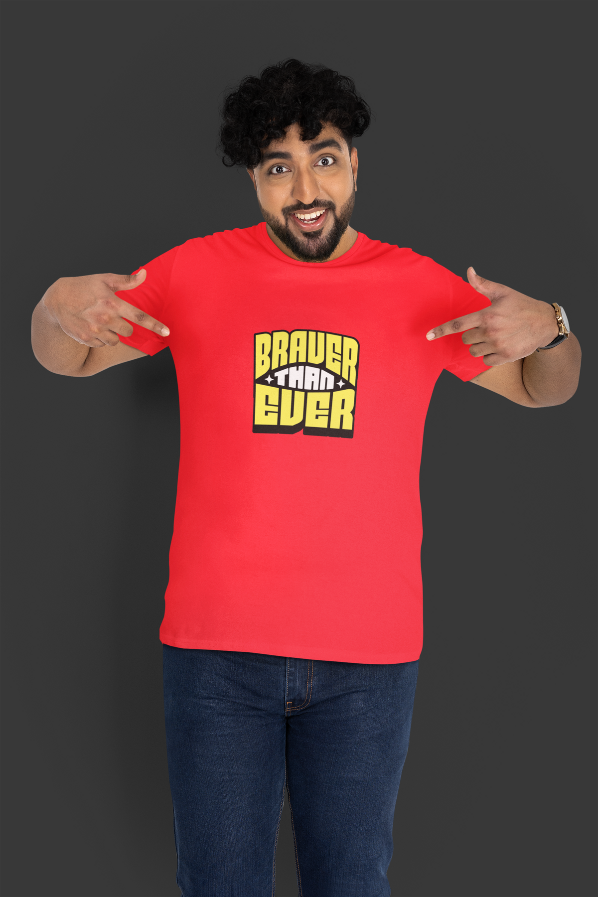 Braver Than Ever Red Round Neck T-Shirt for Men | Hello Swanky