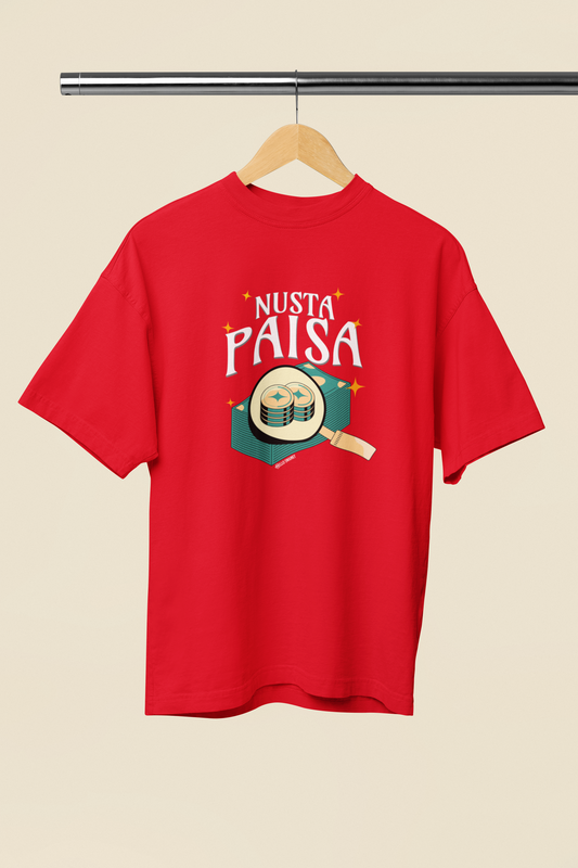 Nusta Paisa Graphic Red Oversized Unisex T-Shirt