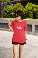 Being Alienated Half Sleeve Red Round Neck T-Shirt for Women by Hello Swanky