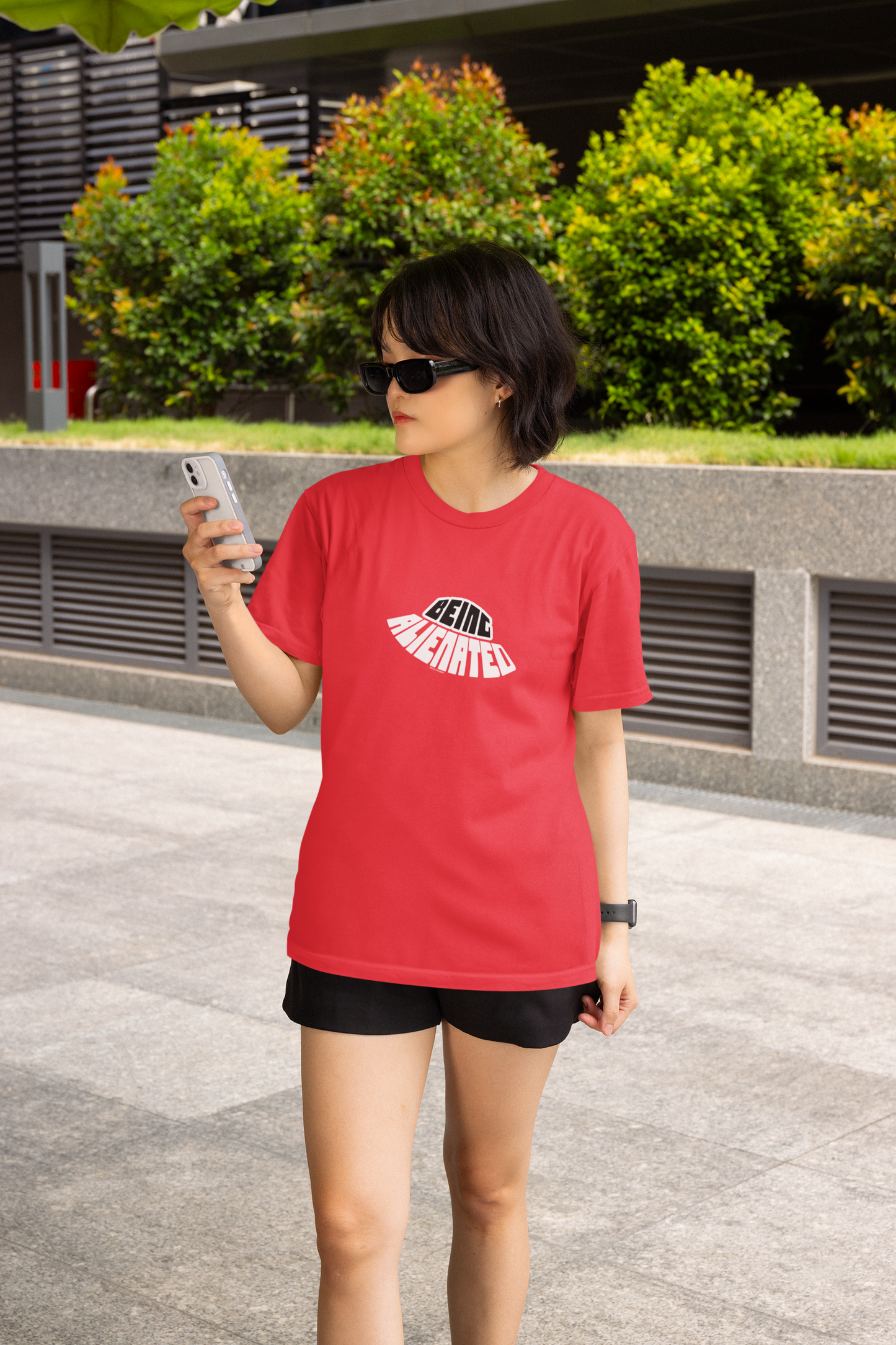 Being Alienated Red Half Sleeve Round Neck T-Shirt for Women