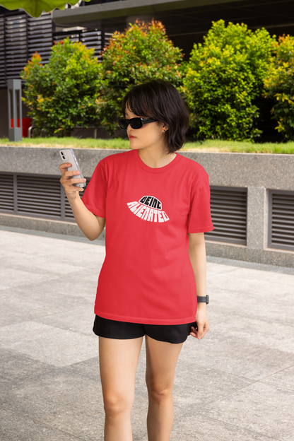 Being Alienated Red Half Sleeve Round Neck T-Shirt for Women
