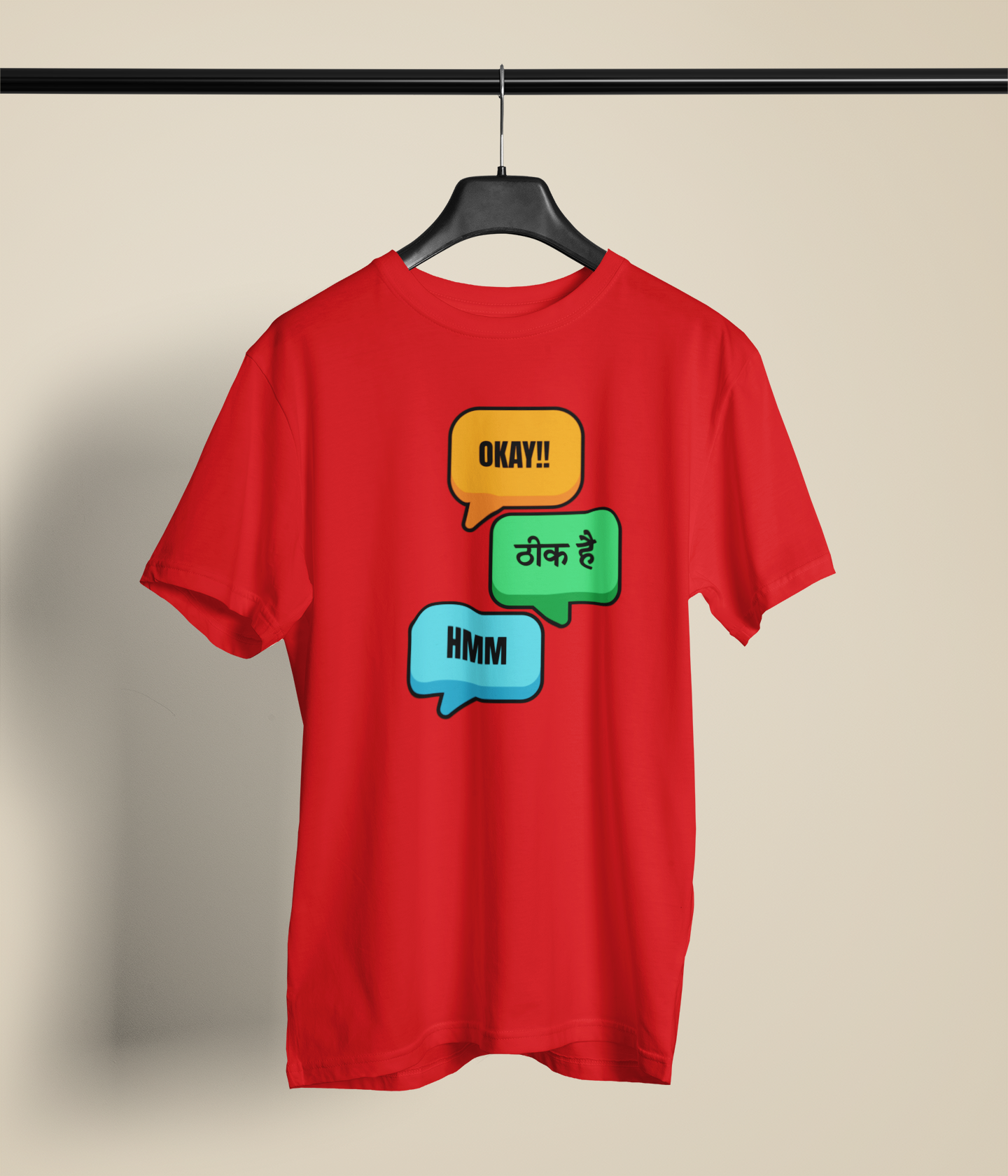 OK & Hmm Unisex Red Round Neck T-Shirt | Desi Graphic