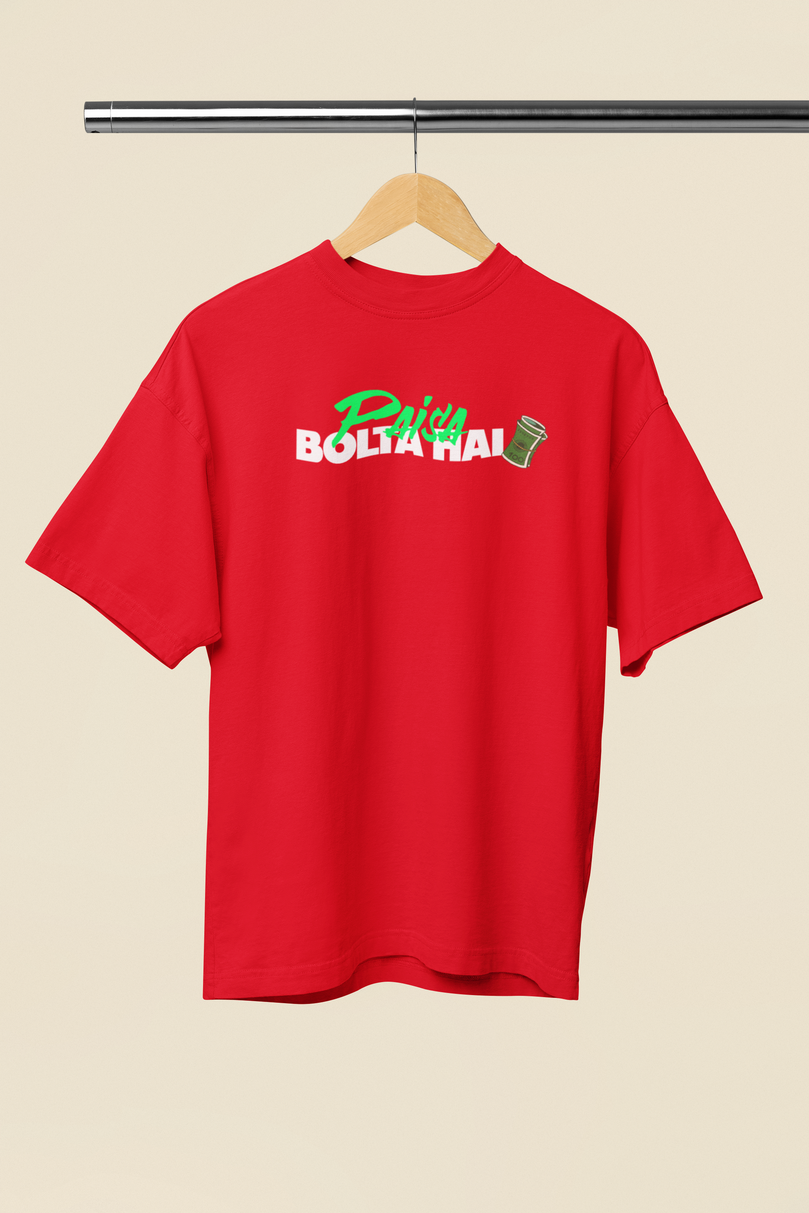 Paisa Bolta Hai Graphic Red Oversized T-Shirt – Desi Streetwear
