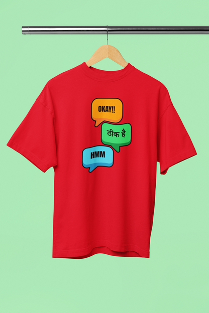 Okay Thik hai Graphic Desi Red Oversized Unisex T-Shirt