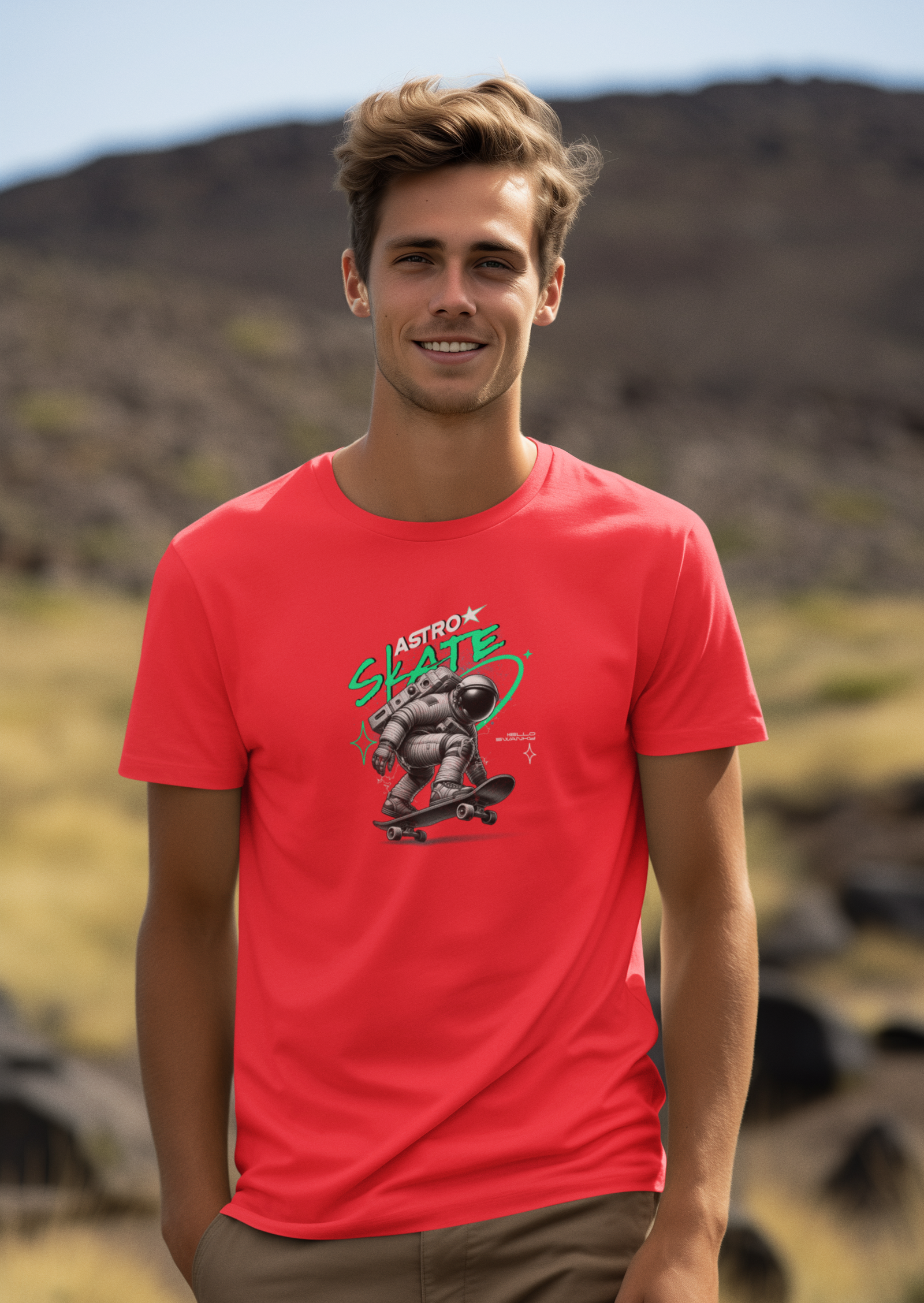 Skate Half Sleeve Red Round Neck T-Shirt for Trendy Design