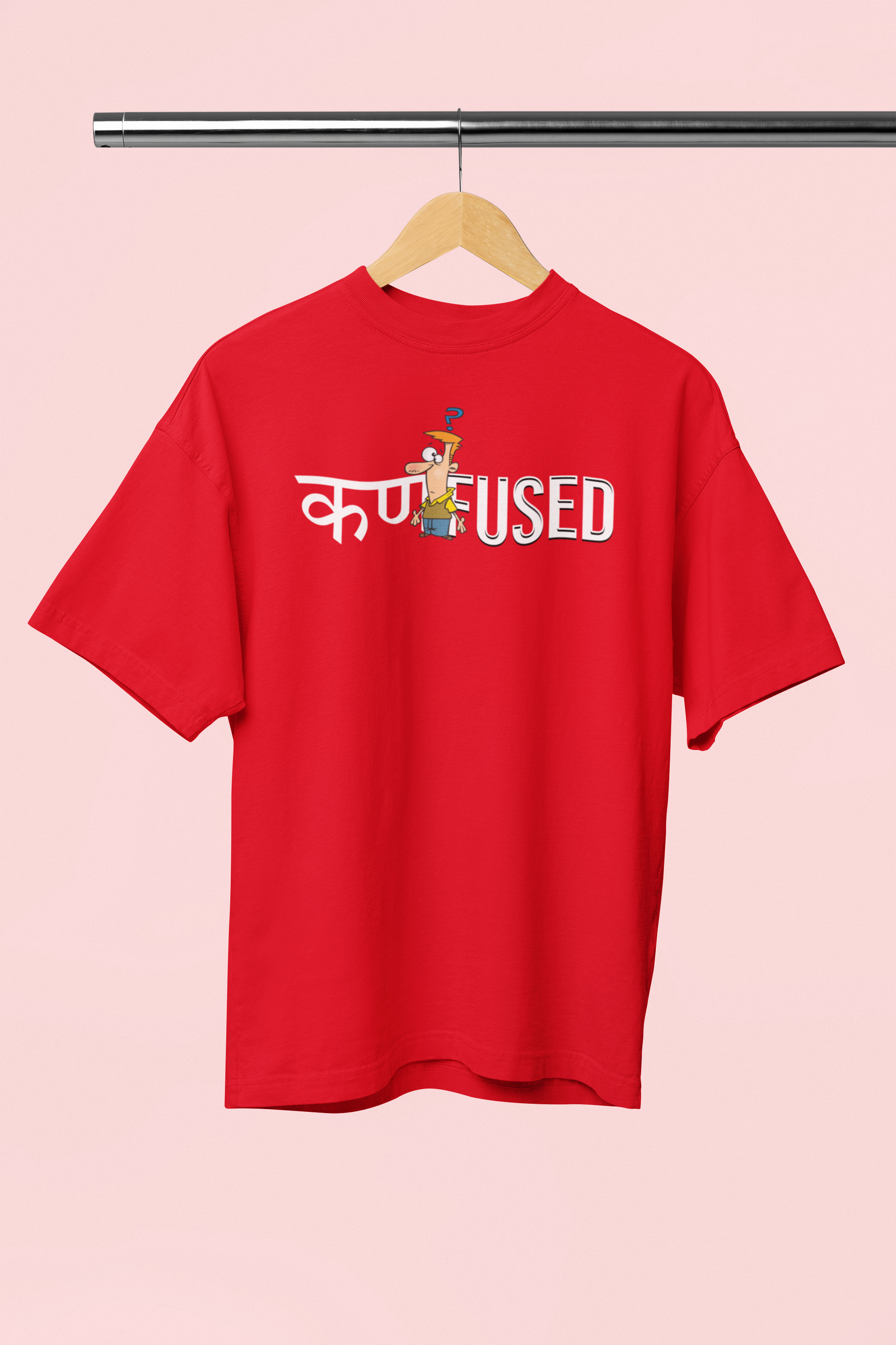 Confused Red Oversized Unisex T-shirt Marathi Designs