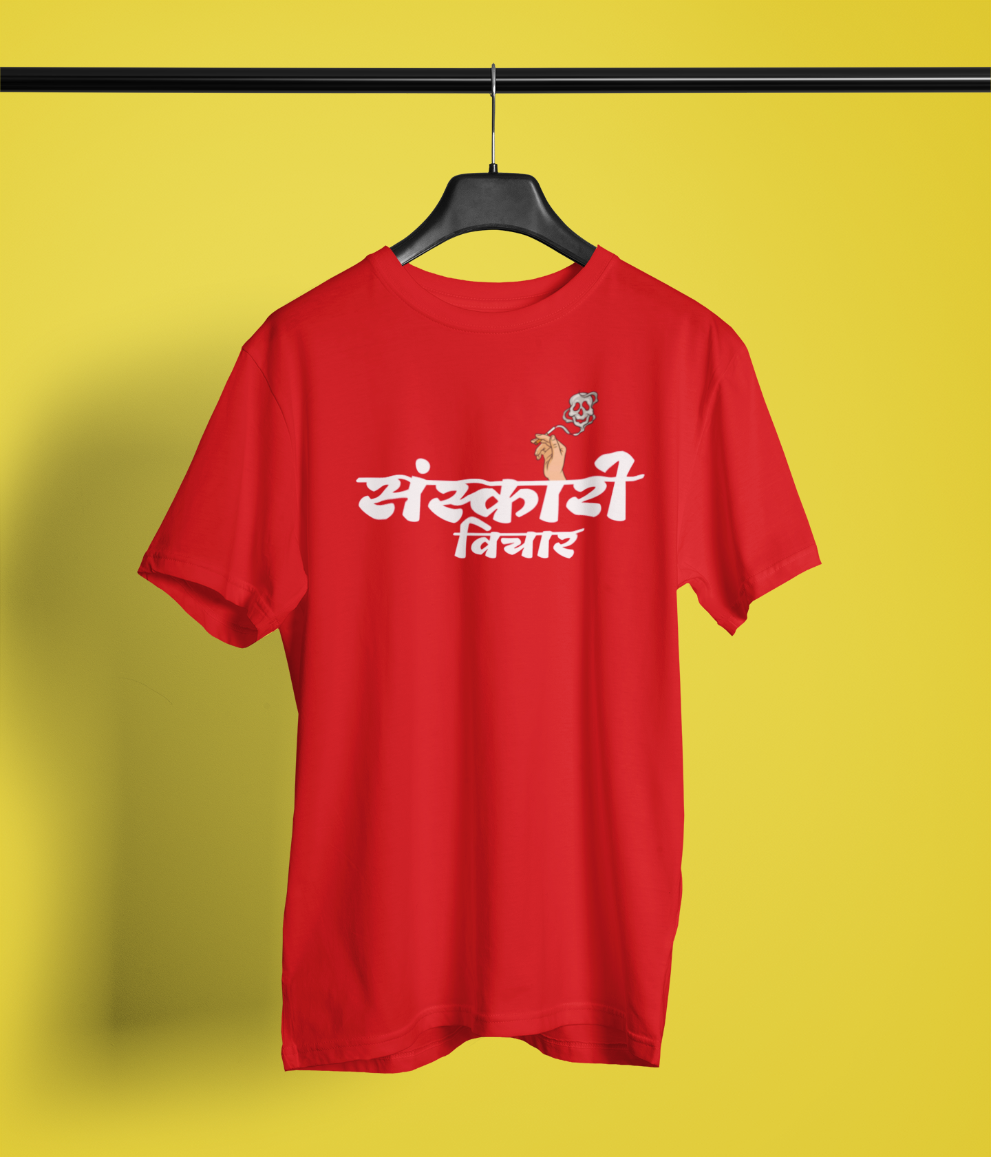 Sanskari Vichar Red Round Neck Unisex T-shirt Marathi Designs