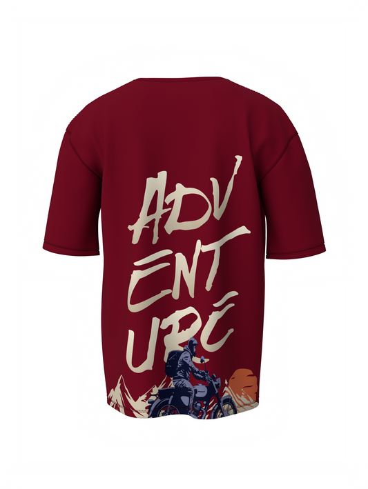 Adventure Graphic Unisex Maroon Oversized T-Shirt