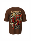 Samurai Graphic Unisex Brown Oversized T-Shirt