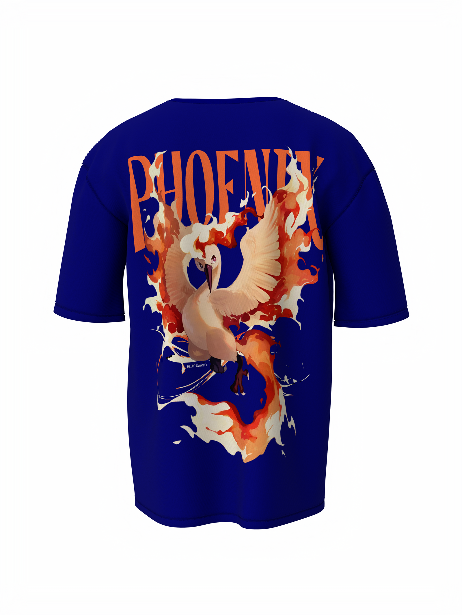 Phoenix Bird Graphic Unisex Blue Oversized T-Shirt