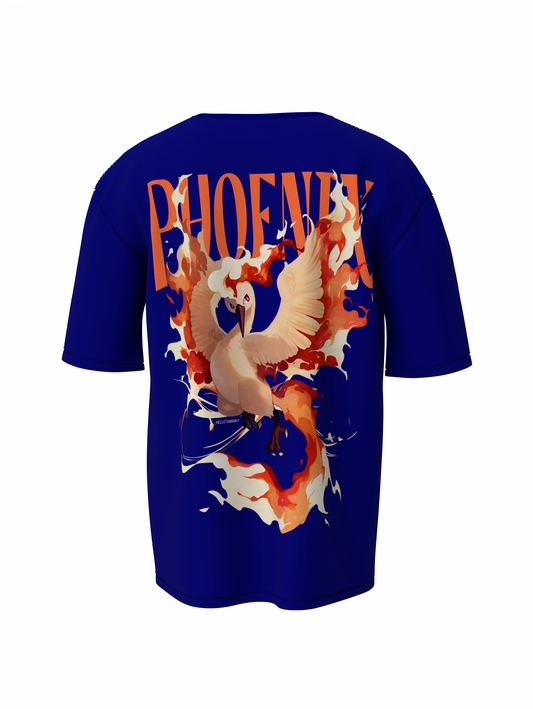 Phoenix Bird Graphic Unisex Blue Oversized T-Shirt
