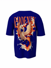Phoenix Bird Graphic Unisex Blue Oversized T-Shirt