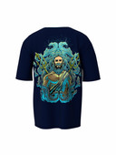 Poseidon Graphic Unisex Dark Blue Oversized T-Shirt