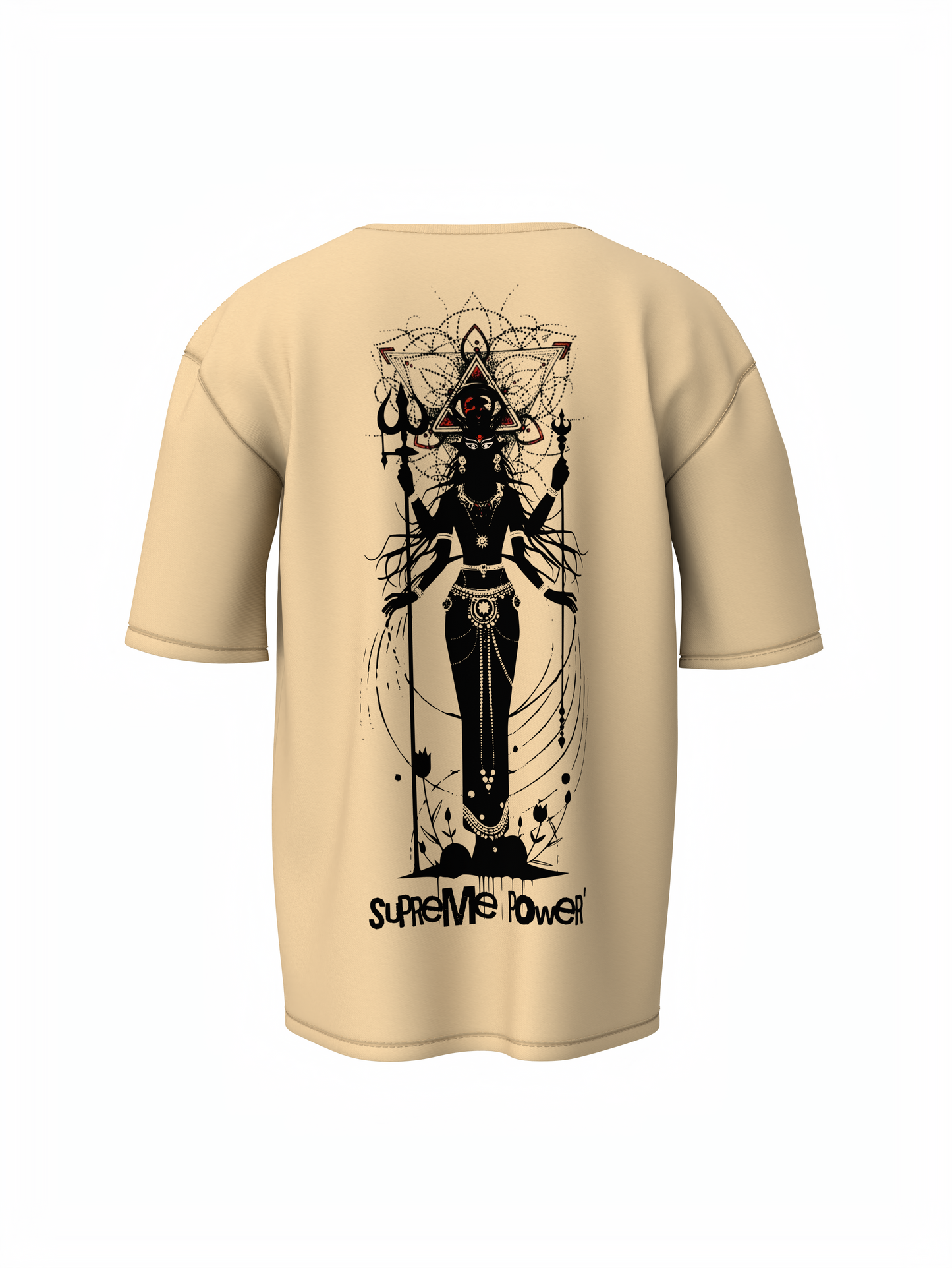Durga Mata Beige Oversized Unisex T-Shirt Spiritual Style