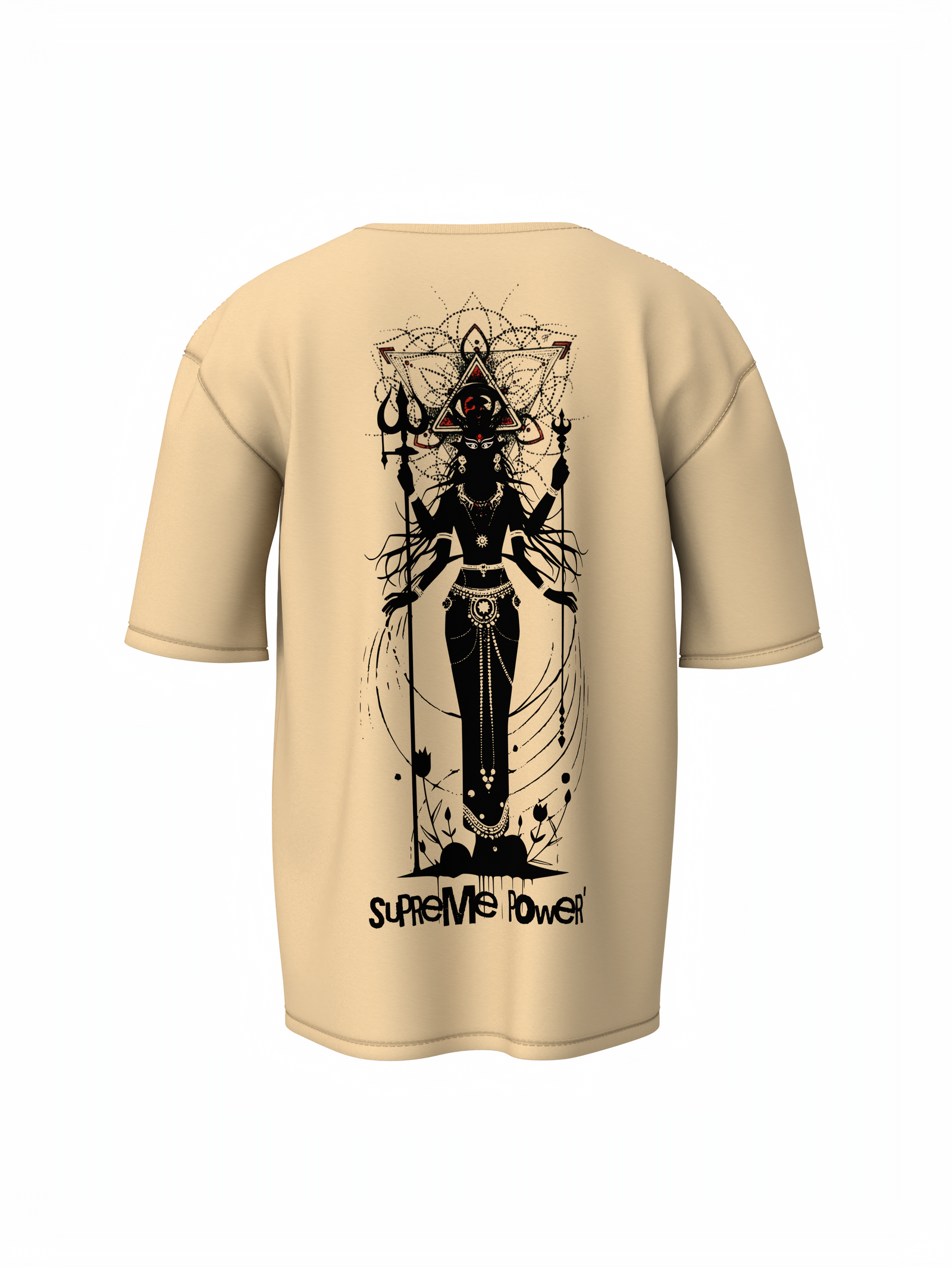 Durga Mata Beige Oversized Unisex T-Shirt Spiritual Style