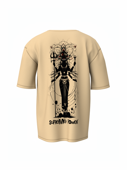 Durga Mata Beige Oversized Unisex T-Shirt Spiritual Style