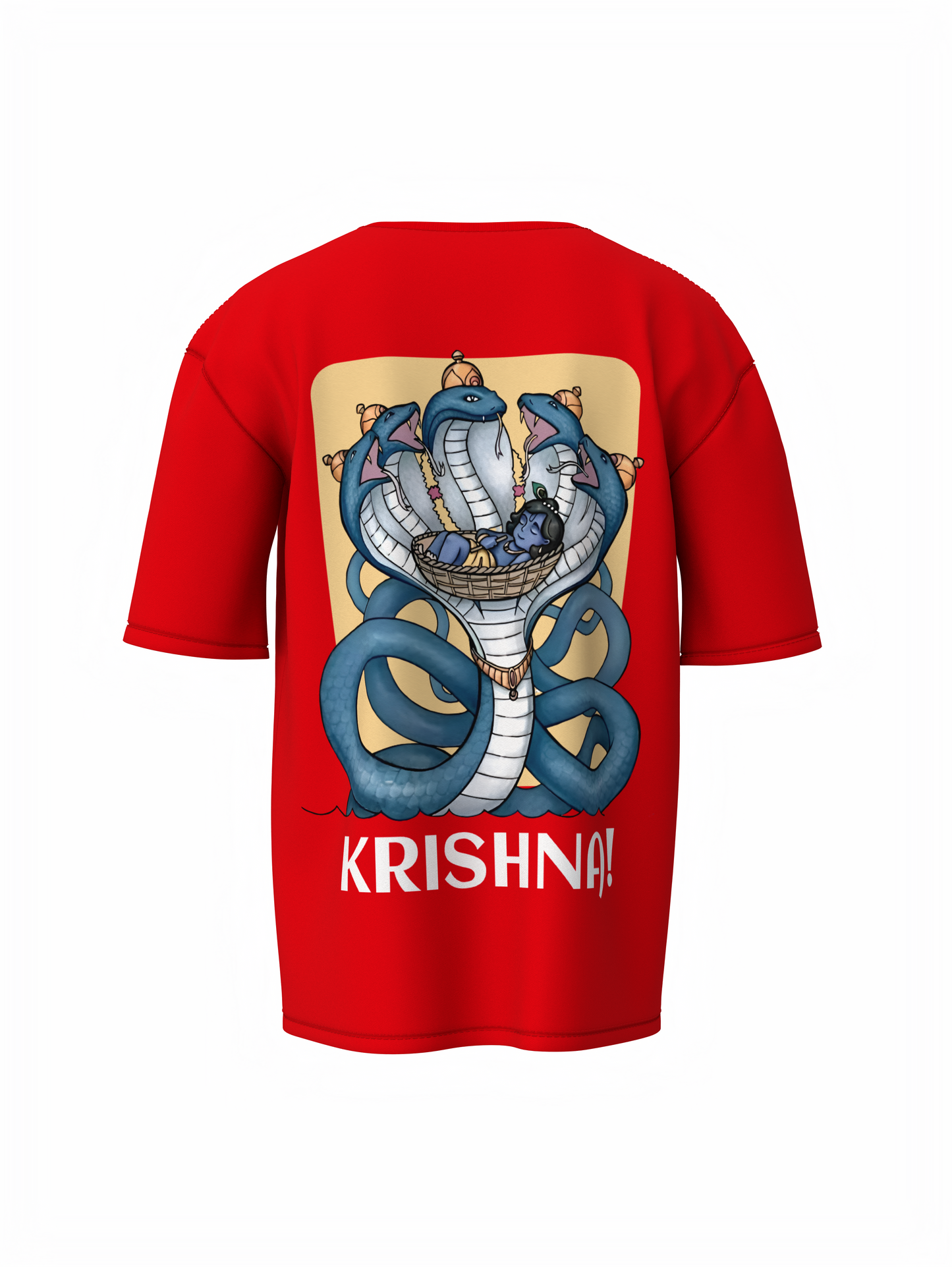 Sheshnag & krishna Spiritual Red Oversized T-Shirt