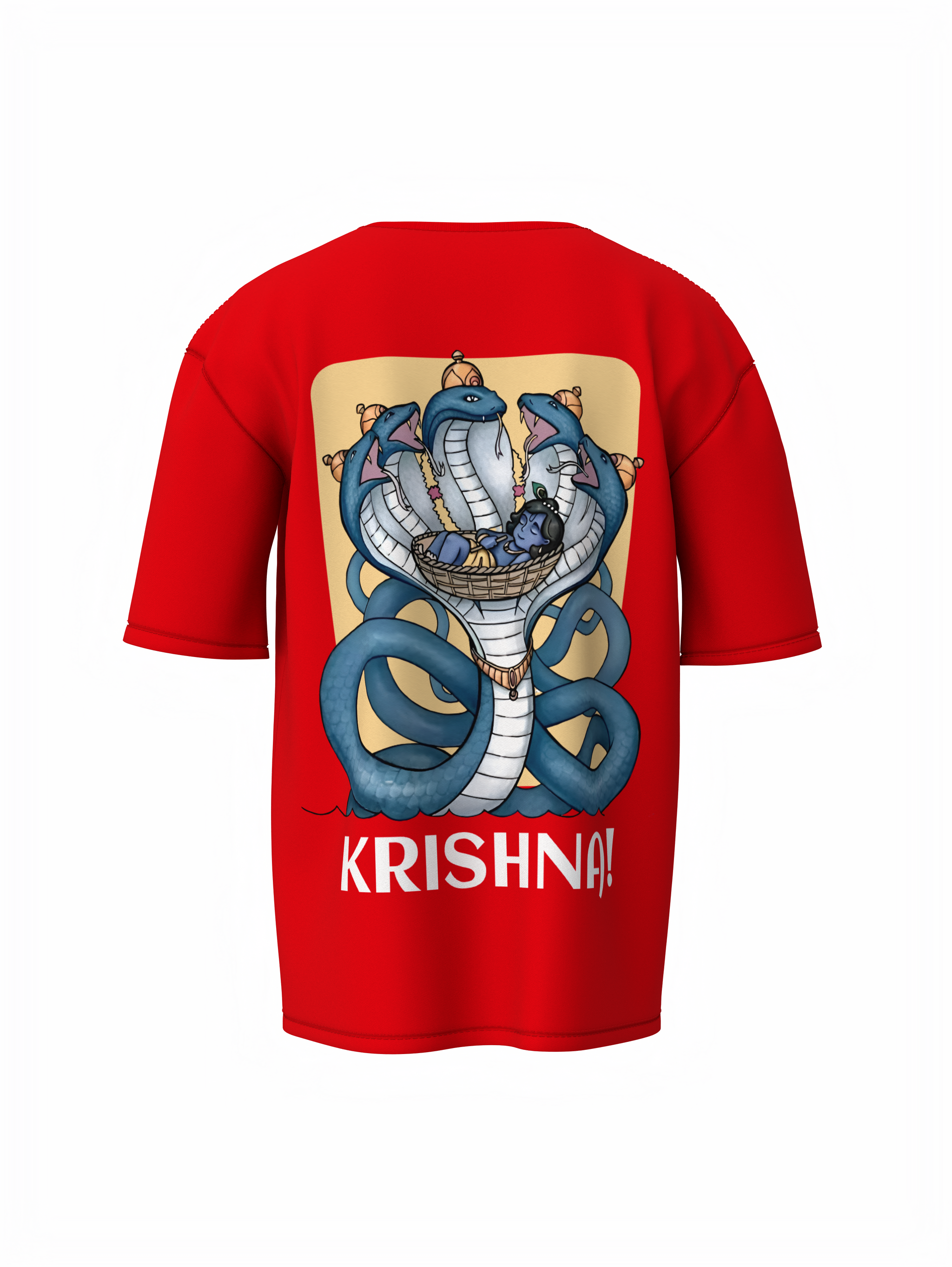 Sheshnag & krishna Spiritual Red Oversized T-Shirt