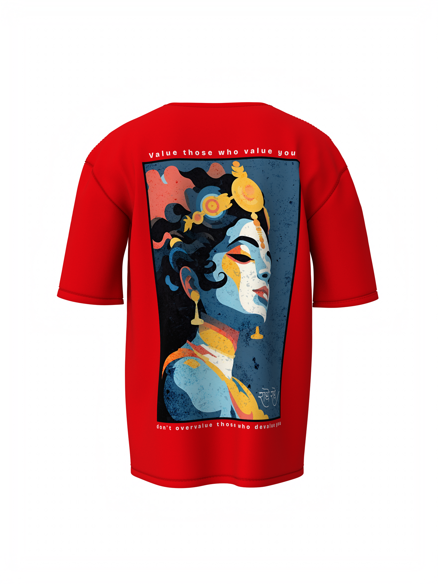 Jay Shree Krishna Spiritual Red Oversized T-Shirt Design