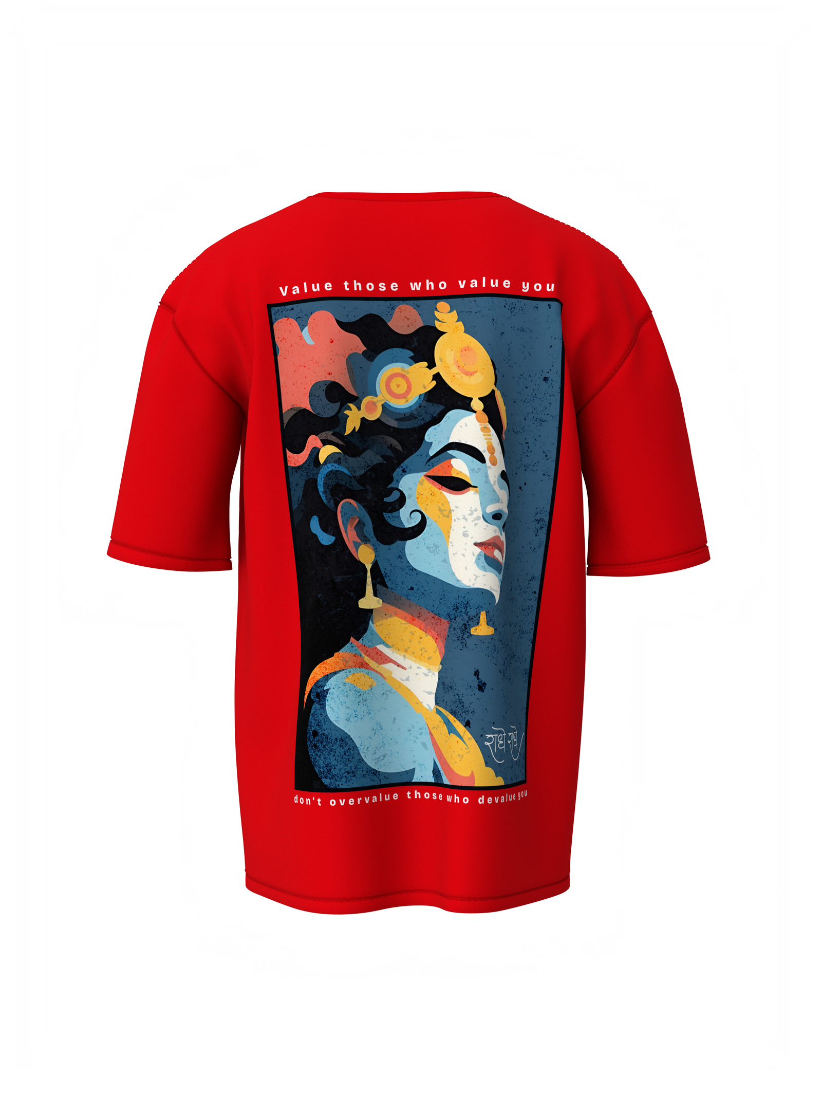 Jay Shree Krishna Spiritual Red Oversized T-Shirt Design