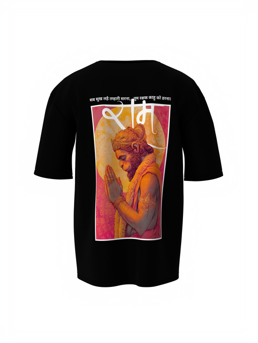 Jay Shree Hanuman Spiritual Black Oversized T-Shirt Design
