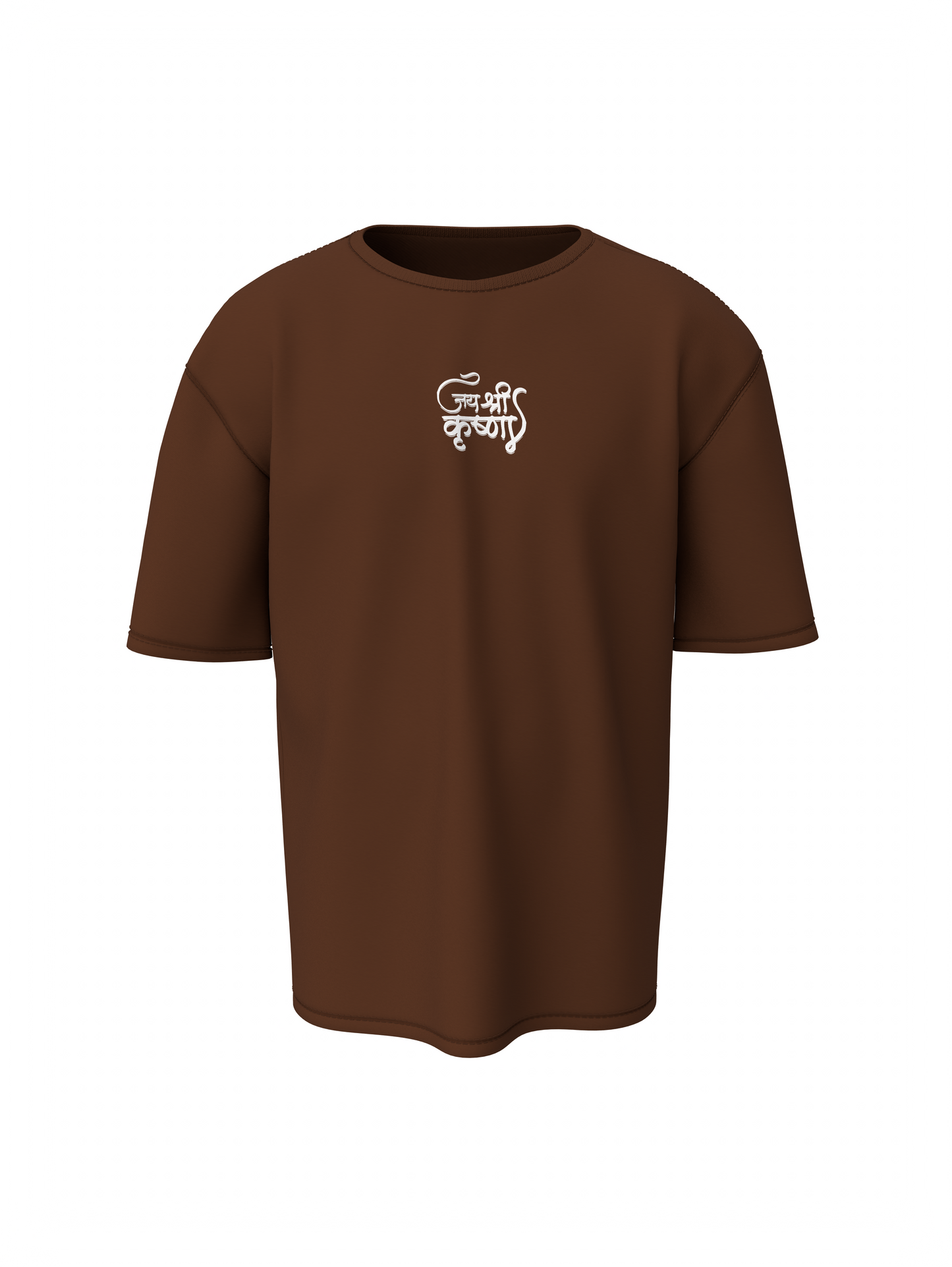 Jay Shree Krishna Spiritual Brown Oversized Design T-Shirt