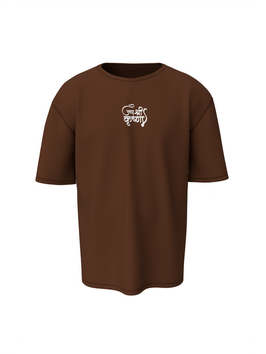 Jay Shree Krishna Spiritual Brown Oversized Design T-Shirt
