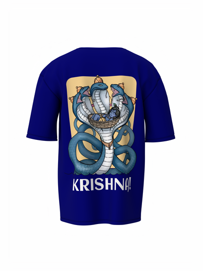 Sheshnag Krishna Spiritual Blue Oversized T-Shirt Divine Tee