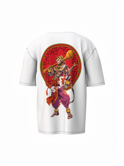 Bajrang Bali Spiritual White Oversized Unisex T-Shirt Wear