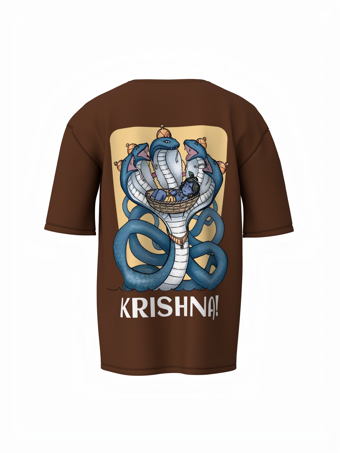 Sheshnag Krishna Spiritual Brown Oversized T-Shirt Divine Tee