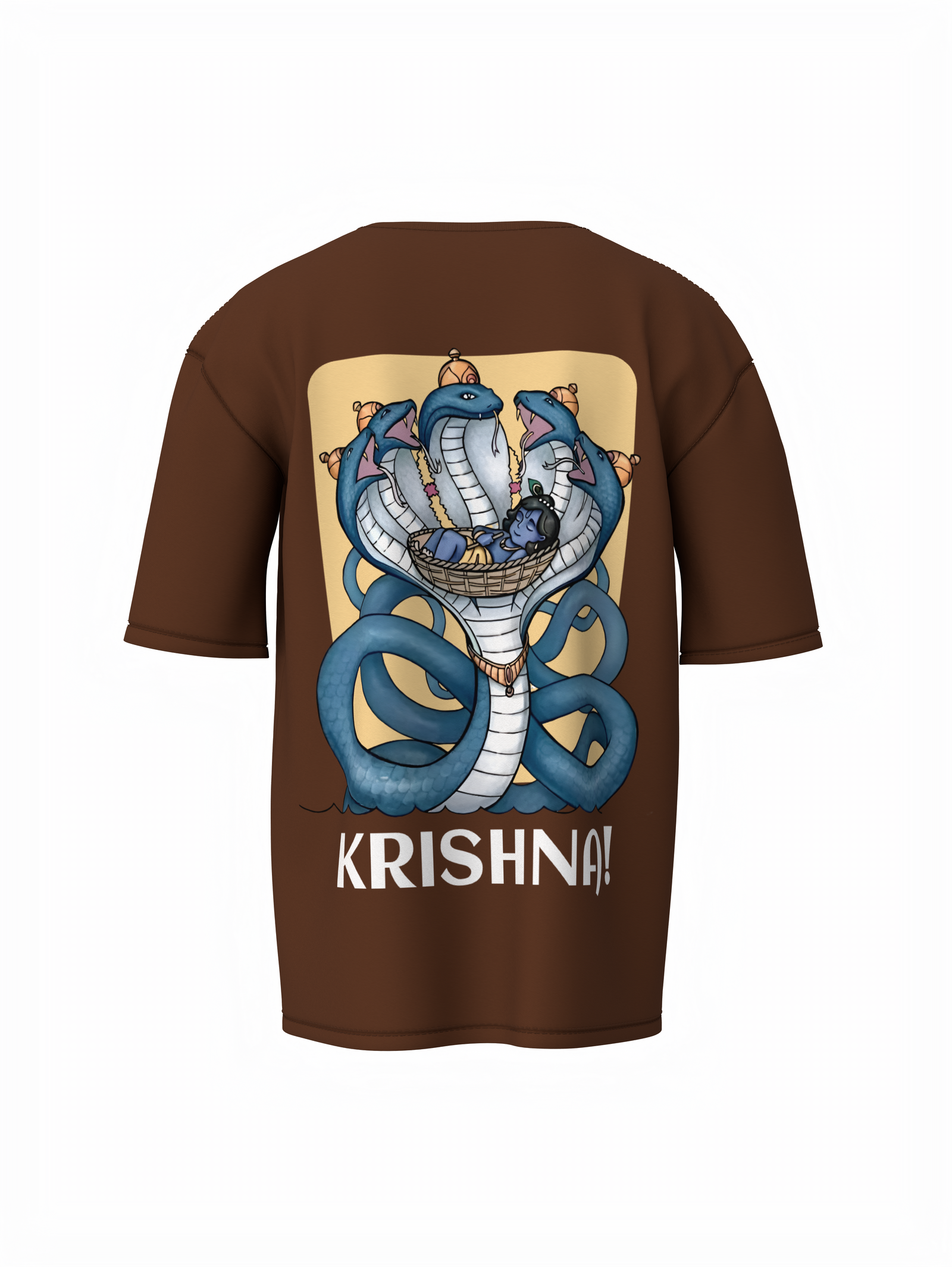 Sheshnag Krishna Spiritual Brown Oversized T-Shirt Divine Tee