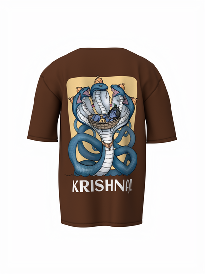 Sheshnag Krishna Spiritual Brown Oversized T-Shirt Divine Tee