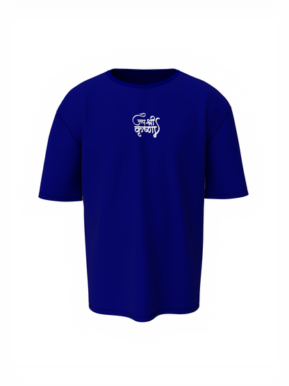 Jay Shree Krishna Spiritual Blue Oversized Design T-Shirt