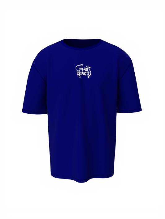 Jay Shree Krishna Spiritual Blue Oversized Design T-Shirt