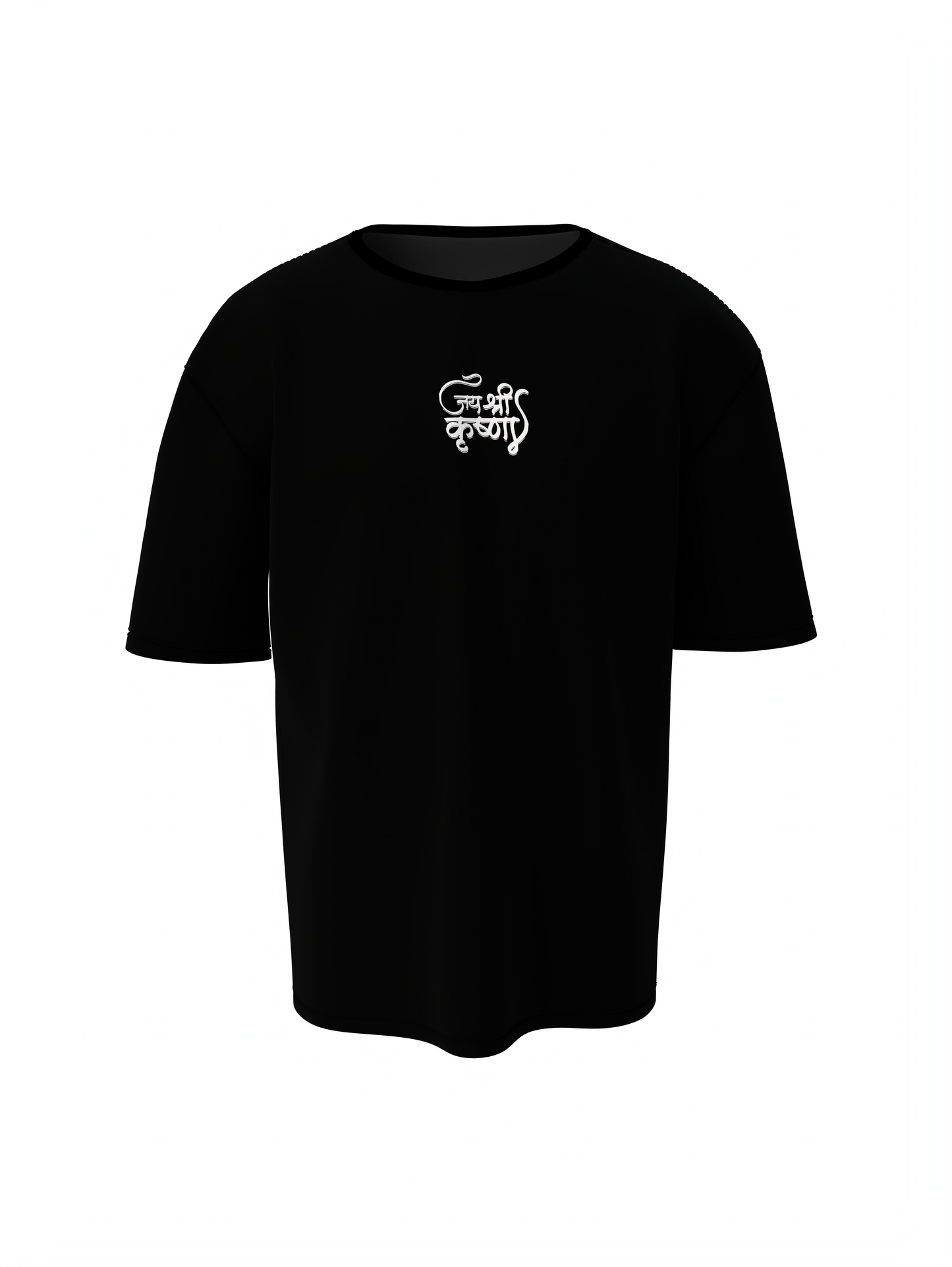 Jay Shree Krishna Spiritual Black Oversized Graphic T-Shirt