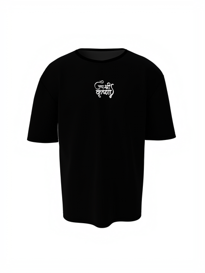 Jay Shree Krishna Spiritual Black Oversized Graphic T-Shirt