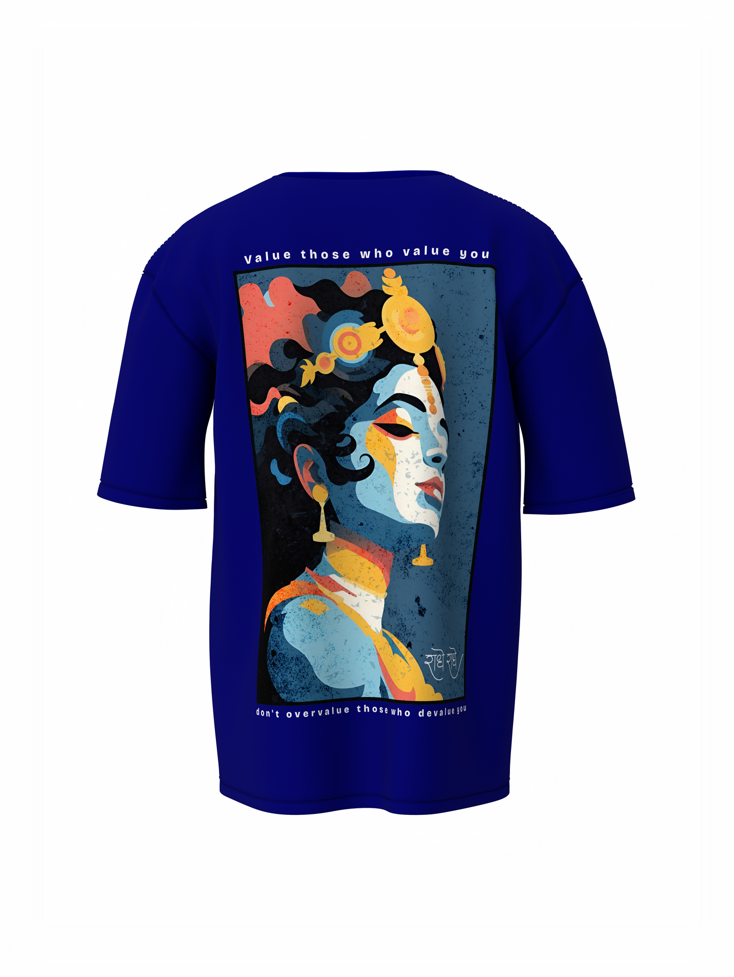 Jay Shree Krishna Spiritual Blue Oversized Design T-Shirt