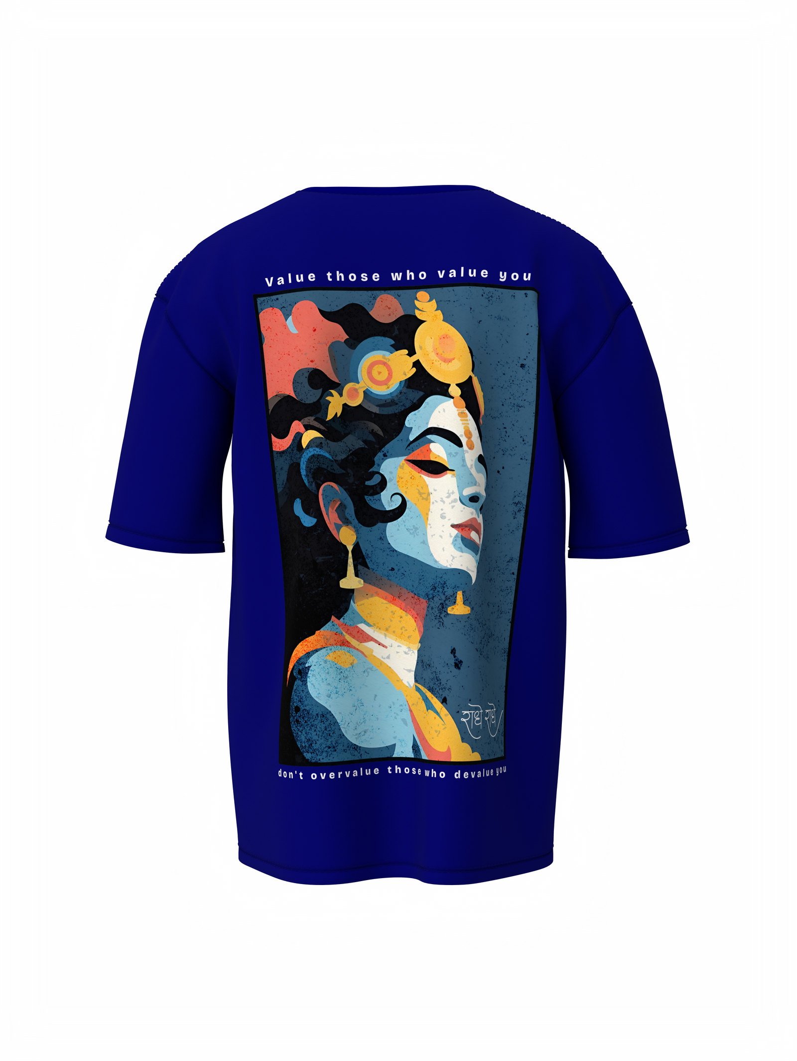 Jay Shree Krishna Spiritual Blue Oversized Design T-Shirt
