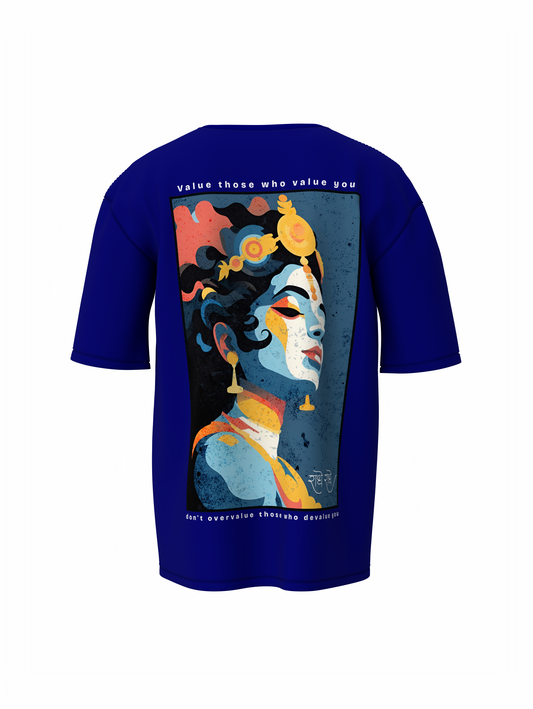 Jay Shree Krishna Spiritual Blue Oversized Design T-Shirt