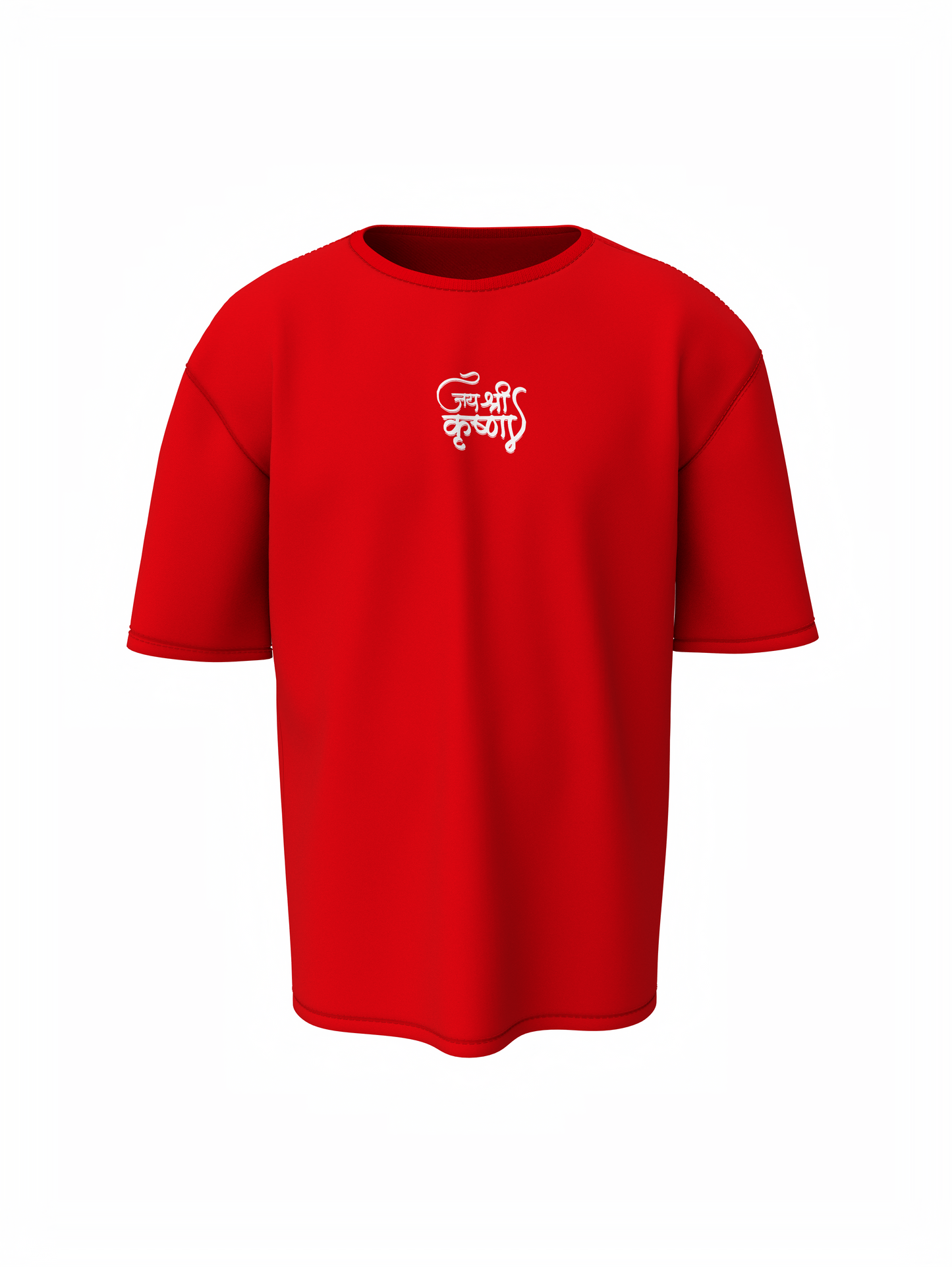 Jay Shree Krishna Spiritual Red Oversized T-Shirt Design