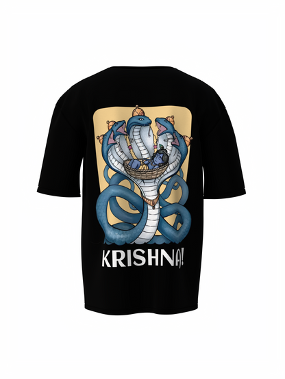 Sheshnag & krishna Spiritual Black Oversized T-Shirt