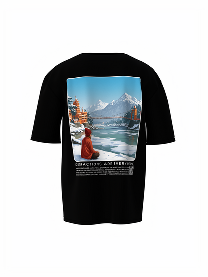 Divine Tranquility Spiritual Black Unisex Oversized T-Shirt