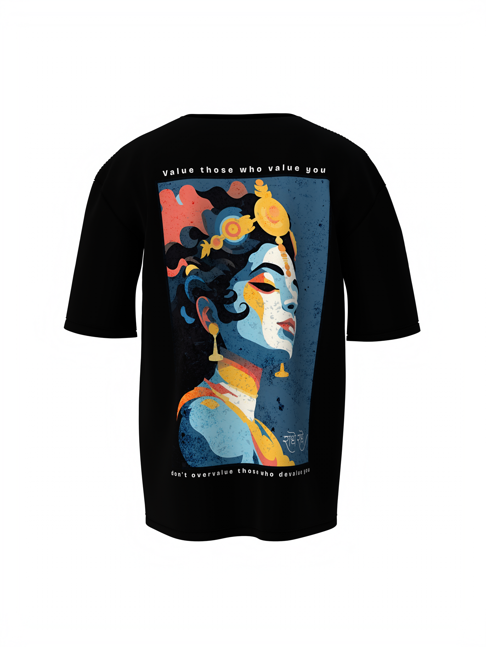 Jay Shree Krishna Spiritual Black Oversized Graphic T-Shirt