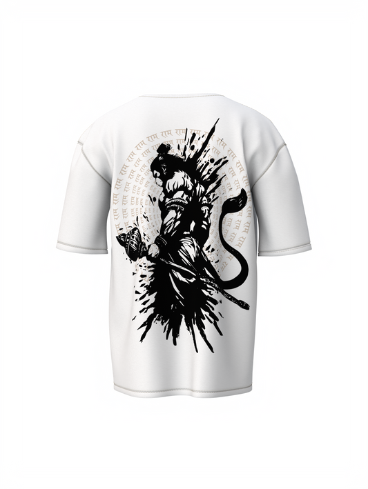 Lord Hanuman Spiritual White Unisex Oversized T-Shirt