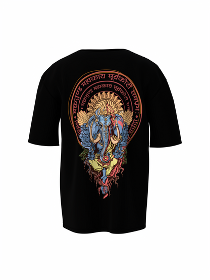 Lord Ganesha Spiritual Black Unisex Oversized T-Shirt