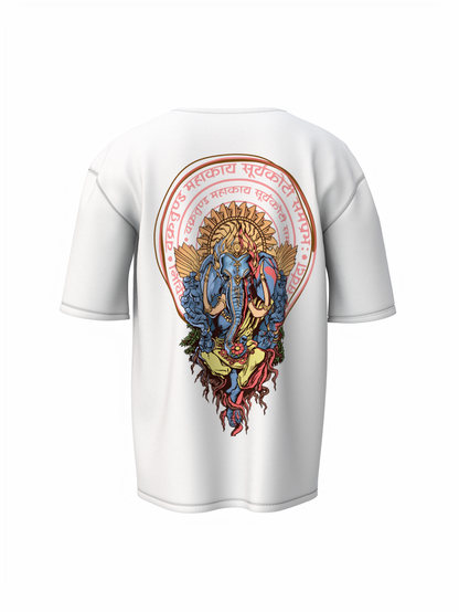 Lord Ganesha Spiritual White Unisex Oversized T‑Shirt